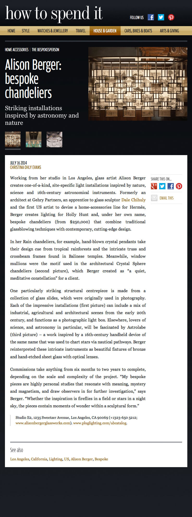 Financial Times' How to Spend It website, July 2014